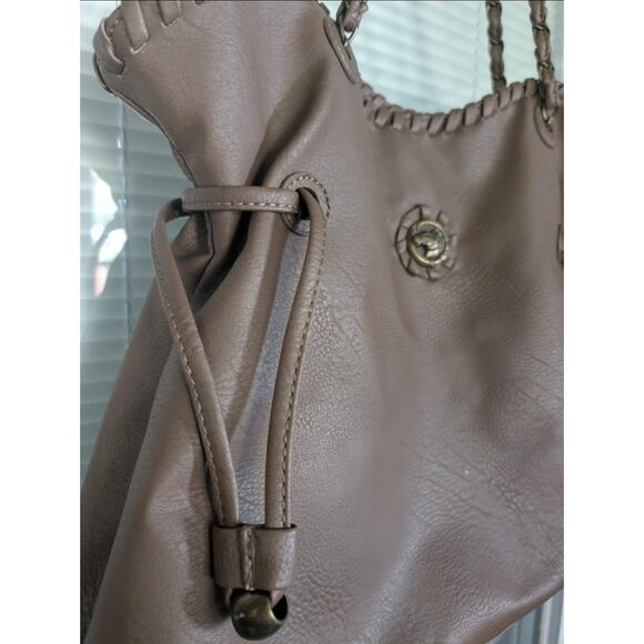 Dark Brown Pebbled Faux Leather Marion Slouchy Tote Gold Chain Bag Brass Horse - Picture 3 of 12